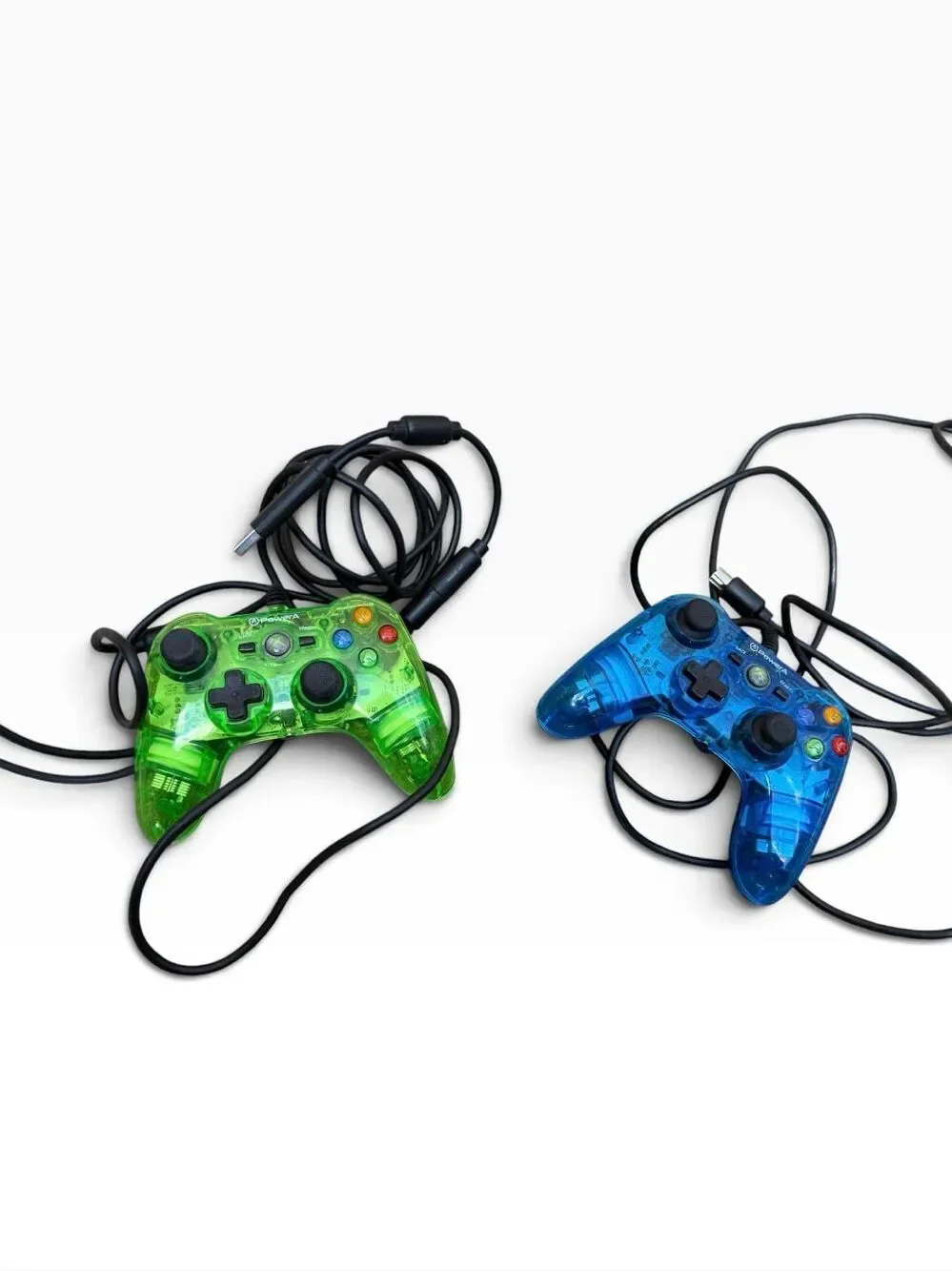 PowerA Mini Pro EX Xbox 360 Wired Controllers Transparent Green Blue Lot of 2
